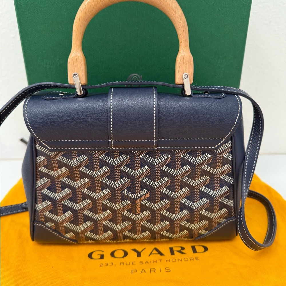 NEW Goyard Saigon Souple Mini Bag Navy Blue Goyardine Palladium Top Handle Bag - Picture 9 of 13